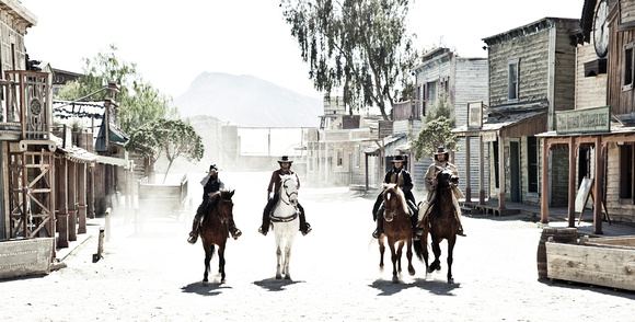 Cowboys ride into town Fort Bravo, Almeria